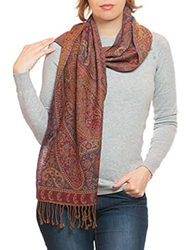 Pashmina Wollschal, fein & elegant, aus Punjab, Indien, Paisley Muster, 160 x 35 cm - 100% Wolle