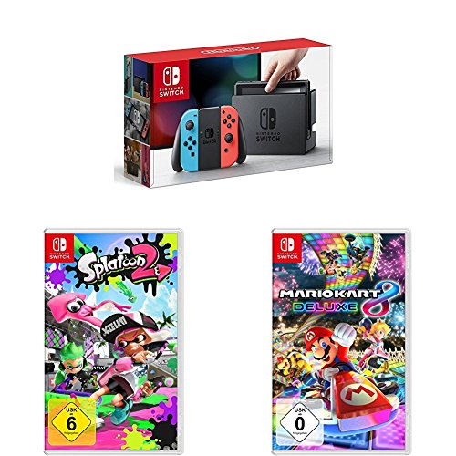 Nintendo Switch Konsole Neon-Rot/Neon-Blau + Splatoon 2 + Mario Kart 8 Deluxe Nintendo Switch Konsole Neon-Rot/Neon-Blau + Splatoon 2 + Mario Kart 8 Deluxe