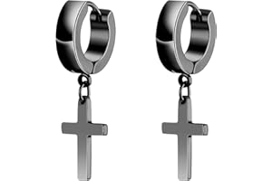 USEEDOVIA Hoop Earrings for Men Boys, Black/Silver/Gold/Multi-Coloured Vintage Stainless Steel Cross Drop Dangle Hoop Earrings Hypoallergenic Cartilage Earrings Jewellery Gifts for Graduation Easter Christmas