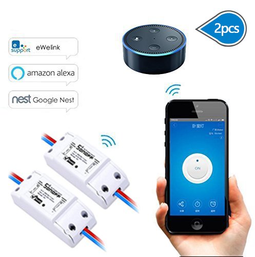 Preisvergleich Produktbild LEEHUR Sonoff Smart 10A DIY WiFi Fernbedienung Drahtlos Strom Schalter Switch Intelligente Zeitschaltuhr Steuerung Remote Kontrolle Über Aamazon Echo Alexa, Android IOS APP(2 pack)