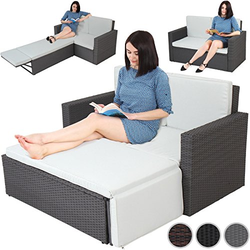 Miadomodo Multifunktionale Polyrattan Gartenmöbel Sofa Couch Gartencouch Gartenliege Ecksofa witterungsbeständig inkl. Abnehmbare Kissenbezüge mit Farbwahl