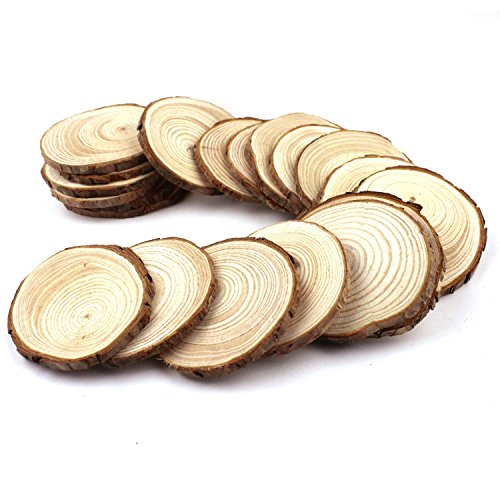 Goodlucky365 20pcs 6-7cm Holzscheiben Hochzeit Unvollendet Natürliche Holz-Scheiben-Kreise mit Baumrinde Log Discs für DIY-Handwerk mit Weihnachten Ländliche Hochzeit Ornamente