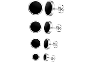 MicVivien 4 Pairs Stainless Steel Round Stud Earrings for Men Women with Black Enamel 6-12MM Set