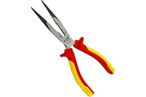 S&R Pince à Becs Longs Demi Ronds 200 mm. Pince éléctricien isolée VDE 1000 Volt coupe cables fils électriques