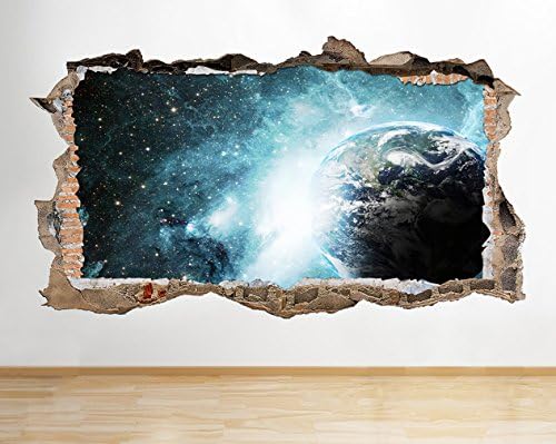 E013 Moon Space Earth Planets Boys Bedroom Wall Decal Poster 3D Art Stickers VinKids Bedroom Baby Nursery Cool Livingroom Hall Boys Girls (Medium (52x30cm))