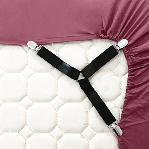 Jubliss - Pinzas muy resistente de 3 vías para ajustar sábanas, color negro (4 unidades)