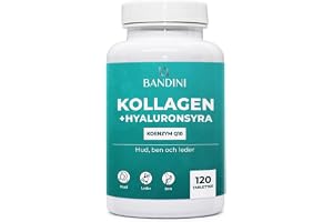 Bandini® Kollagen och Hyaluronsyra - Hydrolyserat kollagen, 120 tabletter | berikade med koenzym Q10 - 1000 mg med hyaluronsyratabletter för hud, ben och leder - Collagen + hyaluronic acid
