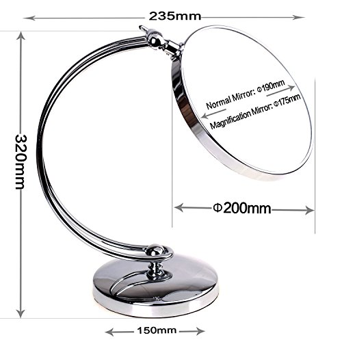 HIMRY Standspiegel 10x Vergrößerung, 8 inch, C-förmiges Design, Kosmetikspiegel 360° drehbar. Verchromten Schminkspiegel Rasierspiegel Badzimmerspiegel, Zweiseitig: Normal+ 10fach Vergrößerung, KXD3110-10x - 2