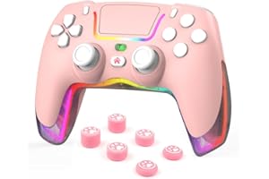 RALAN Controlador inalámbrico rosa compatible con PS4/Pro/Slim/para PS4 Dualshock 4 Gamepad con iluminación LED ajustable, conector de audio de 3.5 mm y almohadilla táctil