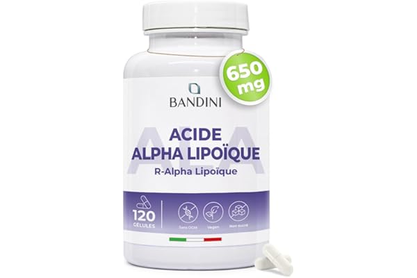 Bandini® Acide Alpha Lipoïque 650 mg - 120 gélules végétales - R-alpha-lipoïque Hautement Dosé - Absorption maximale - Antioxydant naturel - Approvisionnement de 4 mois - AAL Sans gluten ni OGM, Vegan