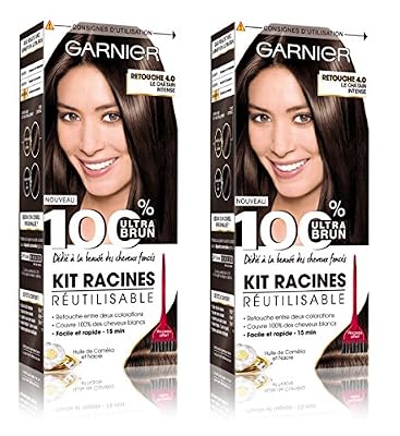 Garnier - 100% Ultra Brun - Kit Racines Réutilisable Châtain - Retouche Châtain 4.0 Lot de 2