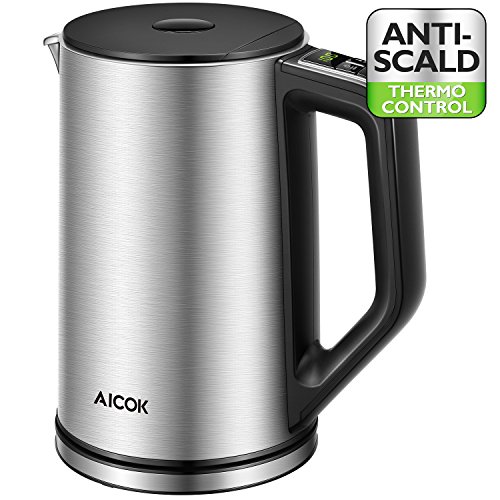 Preisvergleich Produktbild Aicok Wasserkocher Edelstahl / Elektrischer Wasserkocher / Schnellwasserkocher mit Temperatureinstellung 35°- 100°C / Warmhaltefunktion / Auto-Abschaltung / Schutz vor Austrocknen / 2200 Watt / 1.5 L
