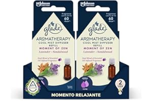 Glade Aromatherapy Recambios para Difusor de aceites esenciales, fragancia Moment of Zen [Lavender & Sandalwood] más de 60 días de duración por recambio. Pack de 2 recambios
