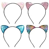 Material: cada oreja está hecha de lentejuelas reversibles con purpurina, hermoso y duradero, se fija a la diadema firmemente con pegamento caliente, no se cae fácilmente.