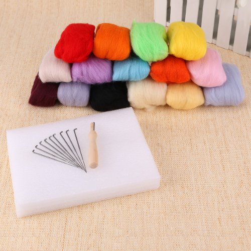 15 Farben Filzwolle & Filznadeln für trocken Filzen Trockenfilzen Nadelfilzen Nadelhalter Filznadelhalter Starterset Basteln DIY - 2