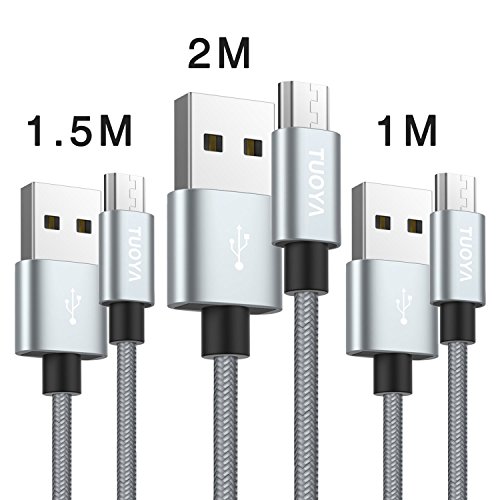 Cavo Micro USB, TUOYA [3 Pezzi, 1m 1.5m 2m] Cavetto Caricatore Android in Nylon Intrecciato Cavo USB Micro USB Carica Rapida - Trasferimento Dati e Ricarica per Samsung Galaxy, Huawei, Xiaomi, Nexus, Sony, Kindle, Echo Dot