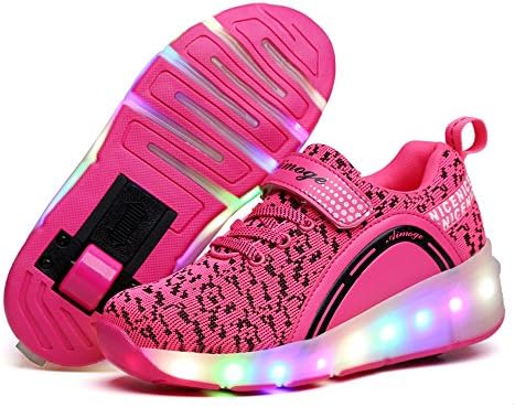 Unisex Kids Roller Shoes Shoes with Wheels Boys Girls LED Light Up Roller Skate Shoes Single Wheel Shoe Flashing Outdoor Sneakers Trainers Sport Shoes for Birthday Halloween Christmas Gift Pink 30
