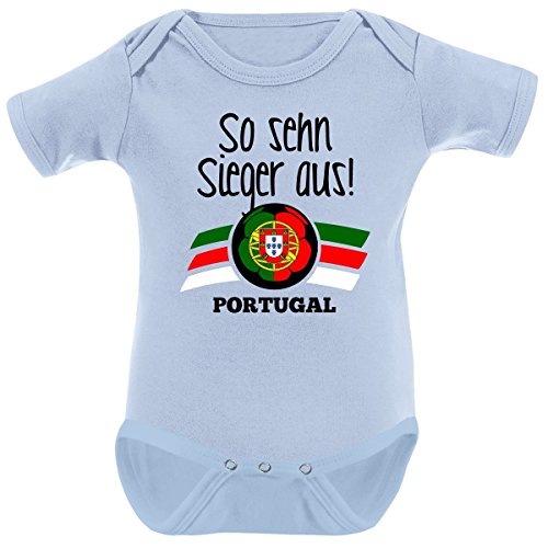 Mikalino Babybody So sehn Sieger aus Portugal kurzarm, Farbe:sky;Grösse:3-6 Monate-