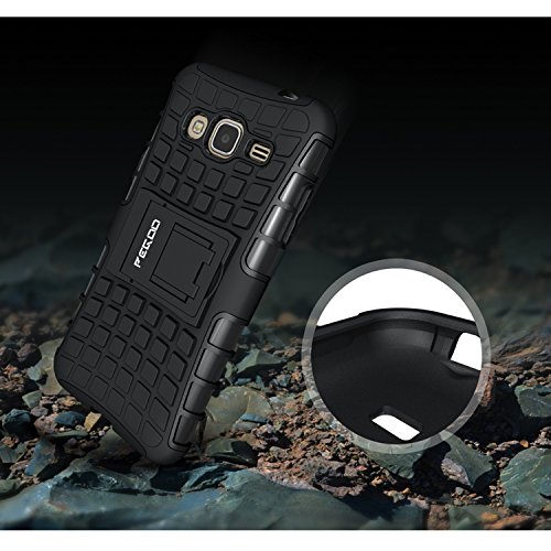 Funda Galaxy J3  2016  Pegoo Caja El Soporte Incorporado A Prueba de golpes Anti-Ara  azos y Polvo Mezcla Doble Capa Armadura Proteccion Cover Case Caso Funda C  scara Caja para  2016  Samsung Galaxy J3  Negro 