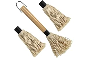 WUSJCOF Pinceaux pour Barbecue, 1 pièce, Brosse Professionnelle Sauces et Marinades, Manche en Bois Long (18 cm), 2 de Rechange Supplémentaires, BBQ MOP Cuisson et Cuisine Badigeonner