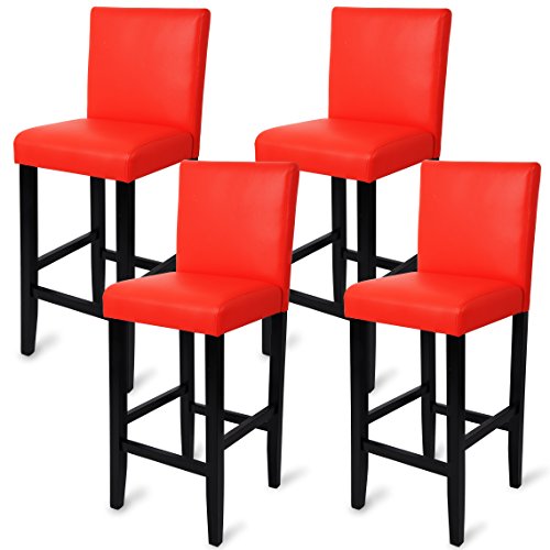 Avis France WOLTU 4 X Tabourets de bar avec pieds en bois,Chaises avec dossier en cuir synthétique,Rouge BH21rt-4