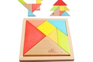 Oostifun OJIN 7PCS Wooden Tangram Puzzle Brain Teaser Educational Developmental Intellectual Game Children Toy