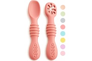VegMai® Precucchiai per bambini. BLW Learning Spoons, Phase 1 + Phase 2. Raccomandato da nutrizionisti ed esperti di svezzamento. Rivestito in Silicone Antibatterico ed Ergonomico. (Rosa)