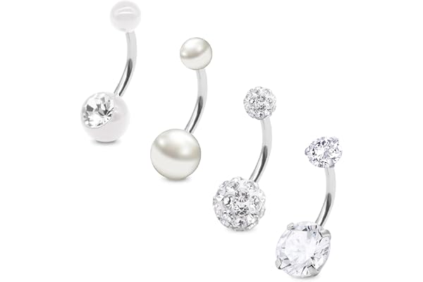 MODRSA 14G Triple CZ Incrusté Piercing Nombril Acier Chirurgical Femme Inverse Clair CZ Piercing Ventre 10MM Banana Barbell Piercing