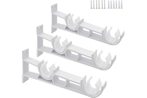 GUDUI 3 Pack Curtain Pole Brackets, Double Curtain Rod Brackets White Curtain Rod Holders Heavy Duty Rod Hooks for 1 Inch Rod