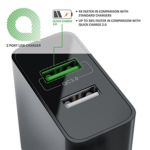 Aplic - 30W Caricabatterie da muro | Quick Charge 3.0 Alimentatore Parete USB con 2 porte | Adattatore di ricarica rapida | Tecnologia Smart Charge | Caricatore USB per Samsung Galaxy S8 / S8+ / Note 8, LG G5 / G6, Nexus 5X / 6P, HTC 10, iPhone X / 8 / 8 Plus, iPad Pro / Air ecc | Nero