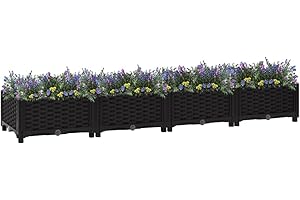puraday Jardinière de Jardin 160x40x23 cm Noir Polypropylène Lit de Plantation Offre Suffisamment d’Espace Pot de Terrasse Balcon pour Plantes Légumes Herbes Aromates Fleurs