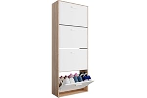 CASABEL Meuble de Rangement à Chaussure 24 Paires - Armoire Etagere Grande Capacité pour Entree, Couloir - L60xP24xH150 cm - Blanc Bois Clair