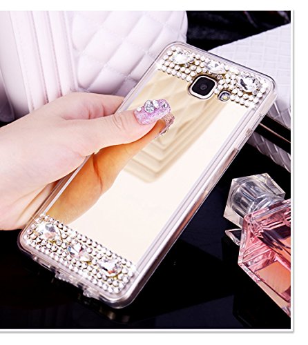 Galaxy A5 2016 Hülle,Galaxy A5 2016 Schutzhülle,Galaxy A5 2016 Case,ikasus® [Bling Glitzer Kristall Strass Diamant Spiegel Hülle] Galaxy A5 2016 Silikon Hülle,Glänzend Glitzer Kristall Strass Diamanten Überzug Mirror Spiegel Muster Stoßdämpfend TPU Silikon Schutz Handy Hülle Case Tasche Silikon Crystal Case Schutzhülle Etui Bumper für Samsung Galaxy A5 (2016) SM-A510F (5,2 Zoll) – Gold - 2