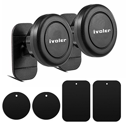 iVoler [2-Unidades] Soporte Móvil Coche Magnético [Rotación de 360 Grados] Pegar en la Salpicadero o Muchas Superficies Planas,iPhone y Android Móviles Dispositivo GPS. - Negro