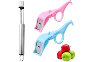CPJJ Juego de 3 Quita-Corazones de Manzana de Acero Inoxidable con Pelador de Frutas, Utensilio de Cocina Multifuncional en Color Plateado,descorazonador de manzanas