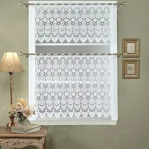 DS BATH Medallion Kitchen Curtain Tier,Macrame Kitchen Curtain Valance,Decorative Window Valance,1pc valance size:60W x 12H-White