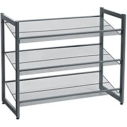 SONGMICS Étagère à Chaussures à 3 Niveaux, Organiseur de Rangement Empilable dans l'Entrée, Degré d'Inclinaison Réglable pour Étagères Plates ou Inclinées, Gris foncé LMR03GB