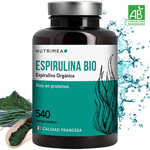 Espirulina Ecológica Suministro 6 Meses Complemento Alimenticio 540 Comprimidos 500mg Espirulina 100% BIO Vegano Ideal Deporte Musculación Detox Proteina Antioxidante Rico en Vitaminas y Minerales