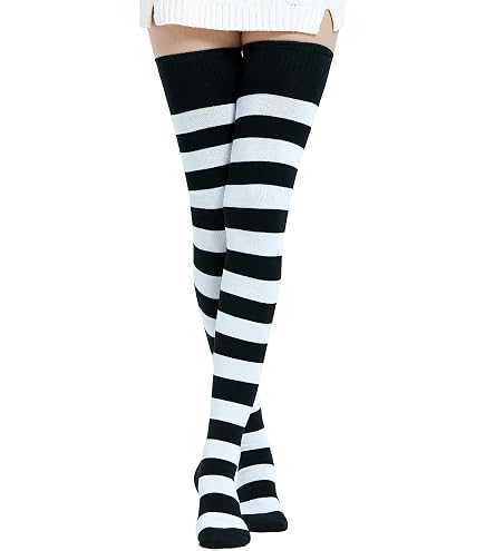 Calze Lunghe Sopra Il Ginocchio 3 Paia Donna - Strisce Bianche/Nere/Blu, Taglia Unica, Morbide Ed Elastiche