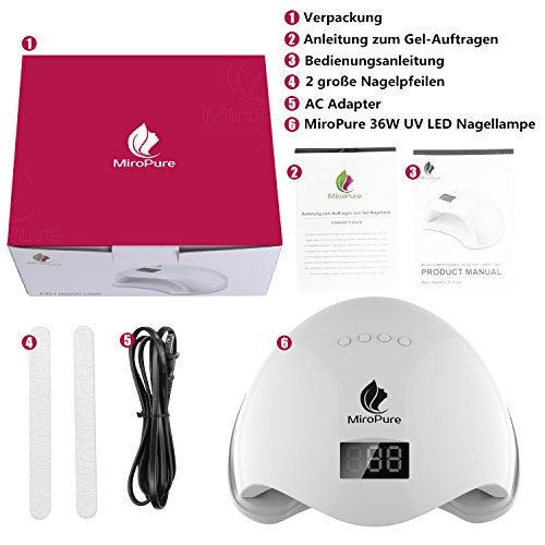 MiroPure 36W UV LED Nagellampe Nageltrockner mit LCD Display 4 Zeiteinstellungen samt 2 Nagelfeilen - 9