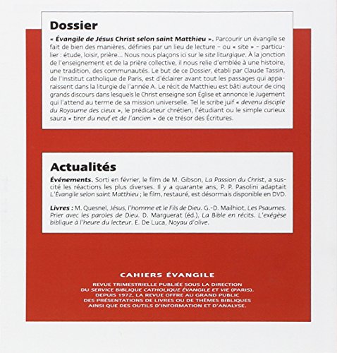 Book's Cover of Evangile de Jésus Christ selon saint Matthieu (Cahiers Evangile n° 129)