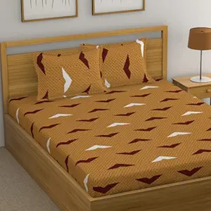 Huesland by Ahmedabad Cotton 144 TC Cotton Single Bedsheet with 1 Pillow Cover - Honey & Brown
