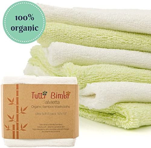 Organic Bamboo Baby Washcloth Flannels - Best for Sensitive Skin, Eczema, while being Eco Friendly, Soft and Strong - 6 pack - 10x10 inch Large - Perfect Gift for New Parents (green white)