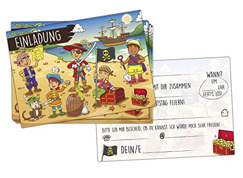 16 Einladungskarten zum Kindergeburtstag – Motiv Piraten – für Kinder, Jungen, Mädchen, Schatzkarte Party Feier Geburtstagseinladungen im Set - 3