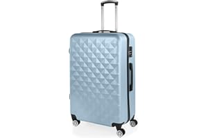 ITACA - Valigia 23Kg da stiva capiente Valigia rigida XL con ruote silenziose Trolley Grande Rigido leggero ideale per viaggi lunghi con Lucchetto a combinazione TSA, Blu chiaro