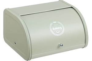 HollyHOME Portapane con Corpo in Acciaio Inossidabile Porta panein Metallo per Cucina Contenitori per Pane con Coperchio Portapane Moderno Arrotolabile, Verde salvia