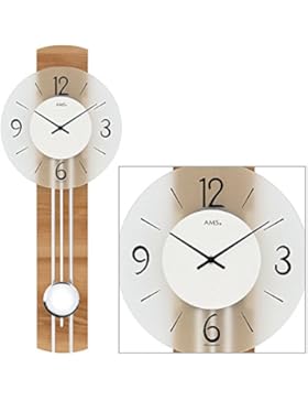 AMS 7263 Wanduhr Quarz mit Pendel Holzrückwand Kernbuche furniert Mineralglas