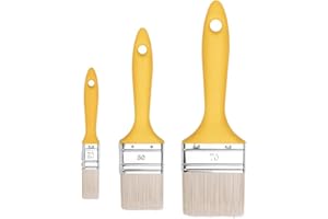 HARDY WORKING TOOLS M7 – Set di 3 Pennelli Piatti, Misure: 20, 50, 70 mm, Serie 37 – Setole Sintetiche, Ghiera in Acciaio, Manico in Plastica – 1 Pennello per Ogni Misura – per Impregnare il Legno e Verniciare