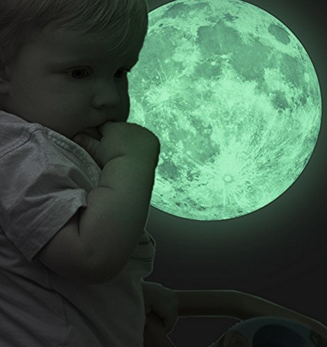 Emwel Leuchtaufkleber Wandsticker Leuchtsticker Mond fluoreszierend im Dunkeln leuchtend Wandaufkleber Hausdekoration für Kinderzimmer Schlafzimmer Wohnzimmer (30CM, Mond) - 2