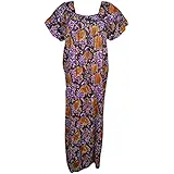 Indiatrendzs Women Nighty Cotton Printed Summer Sleepwear Night Gown 48" (Brown/Purple)